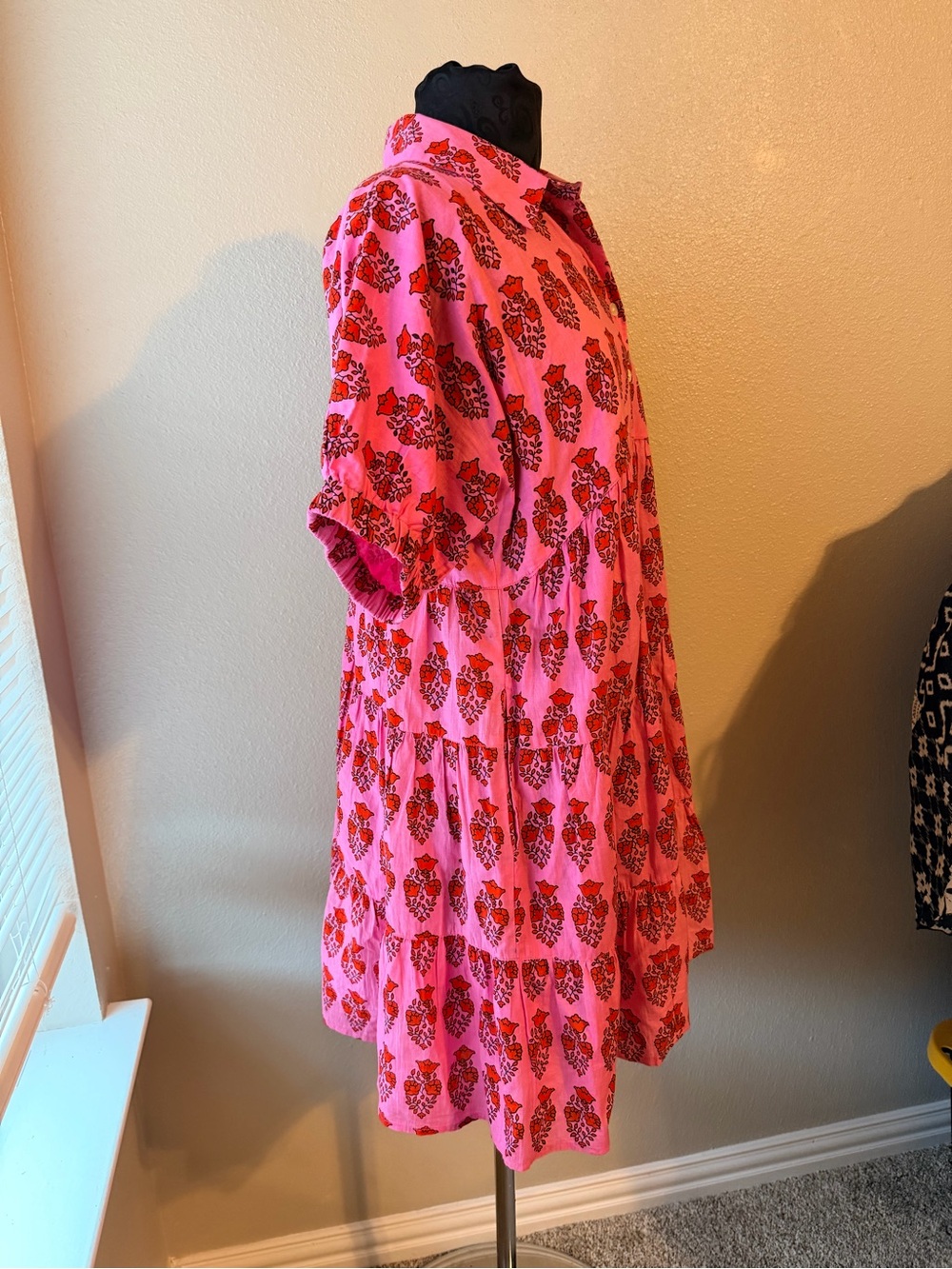 THML Pink Floral Tiered Shirt Dress size XL - Picture 5 of 9